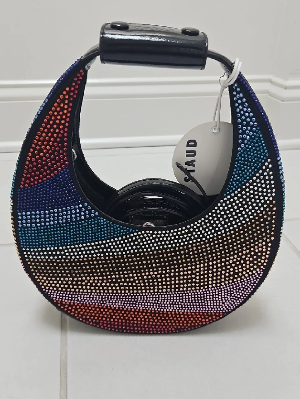 STAUD Multicolor Mini Moon Crystal Crescent Shoulder Bag - Picture 4 of 9